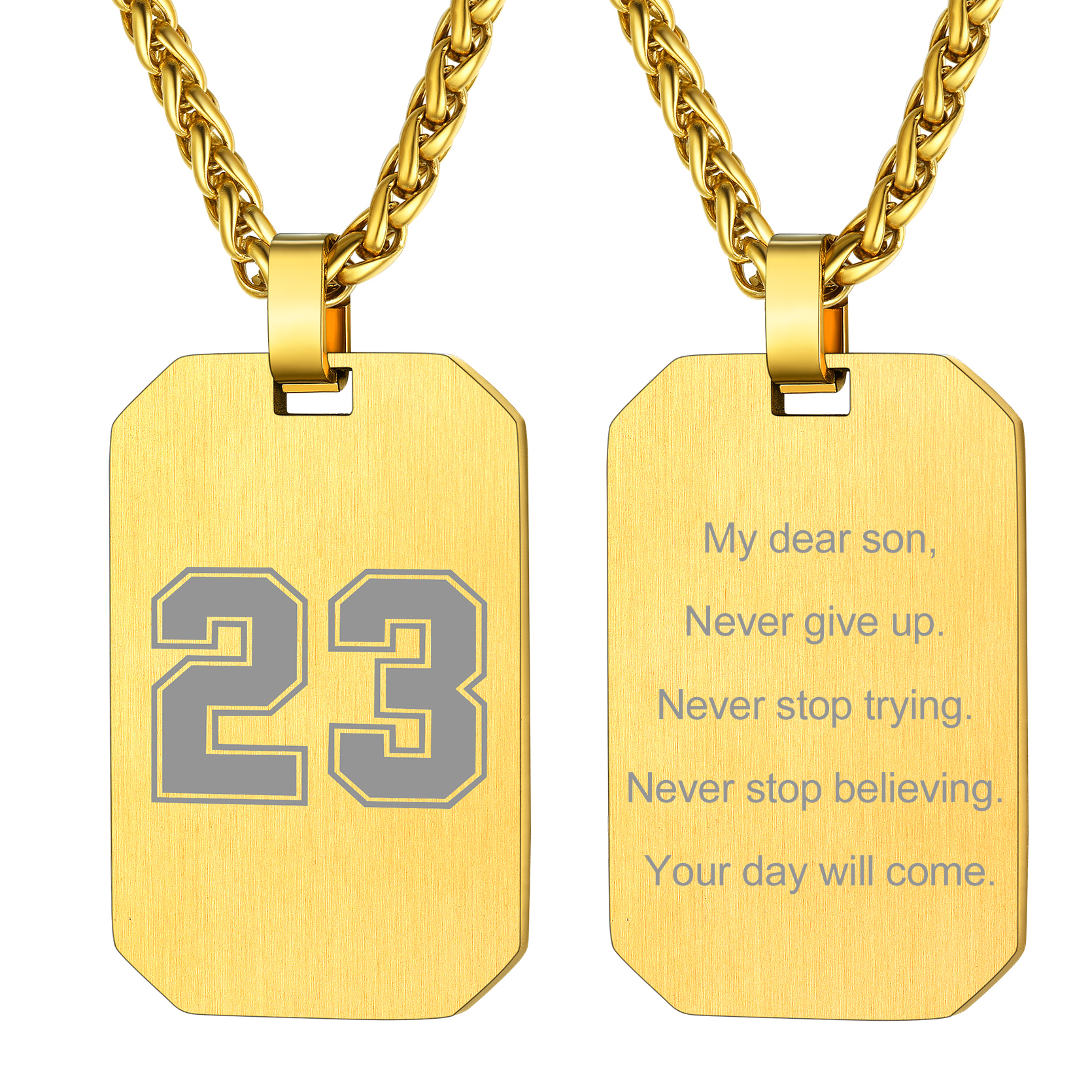 Customized Engraving Octagonal Dog Tag Necklace Gold