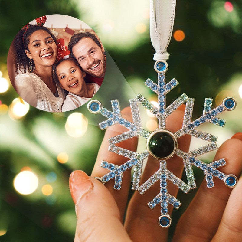 Personalized Photo Projection Christmas Ornaments For Family Lover blue snowflake occasion