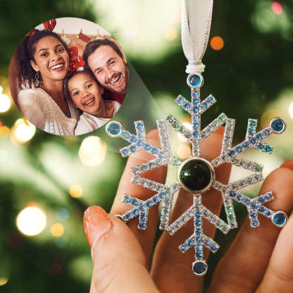 Personalized Photo Projection Christmas Ornaments For Family Lover blue snowflake occasion