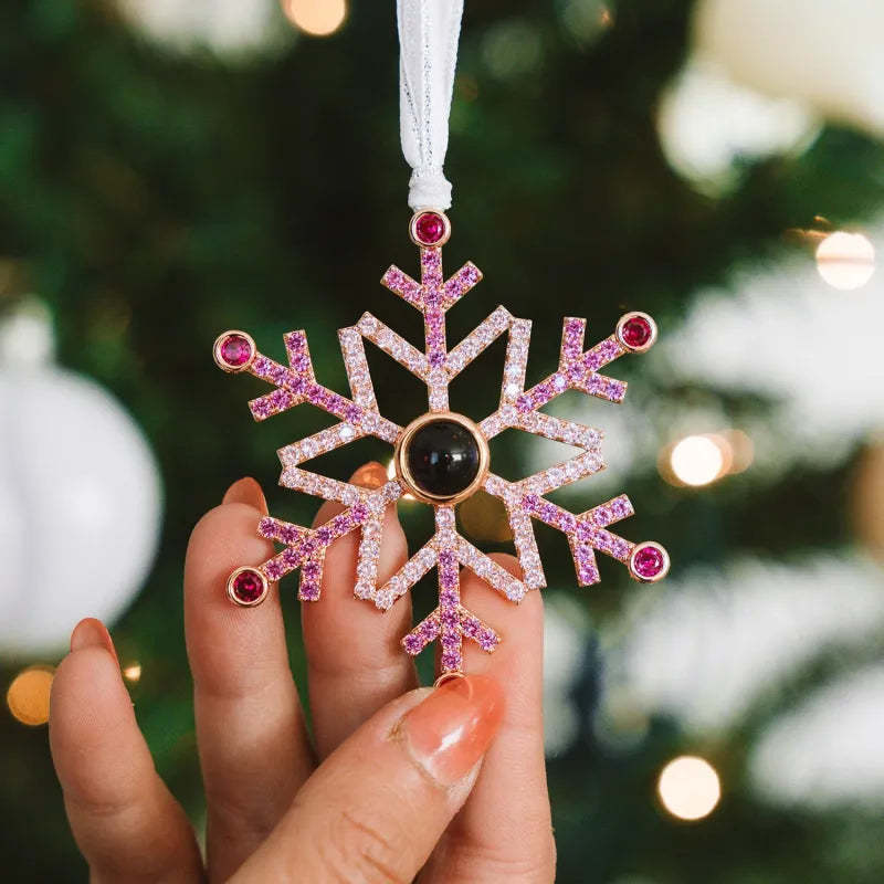 Personalized Photo Projection Christmas Ornaments For Family Lover pink snowflake occasion
