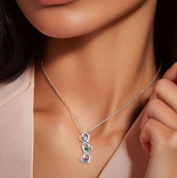 Personalized Heart 1-5 Birthstone Necklace for Women model