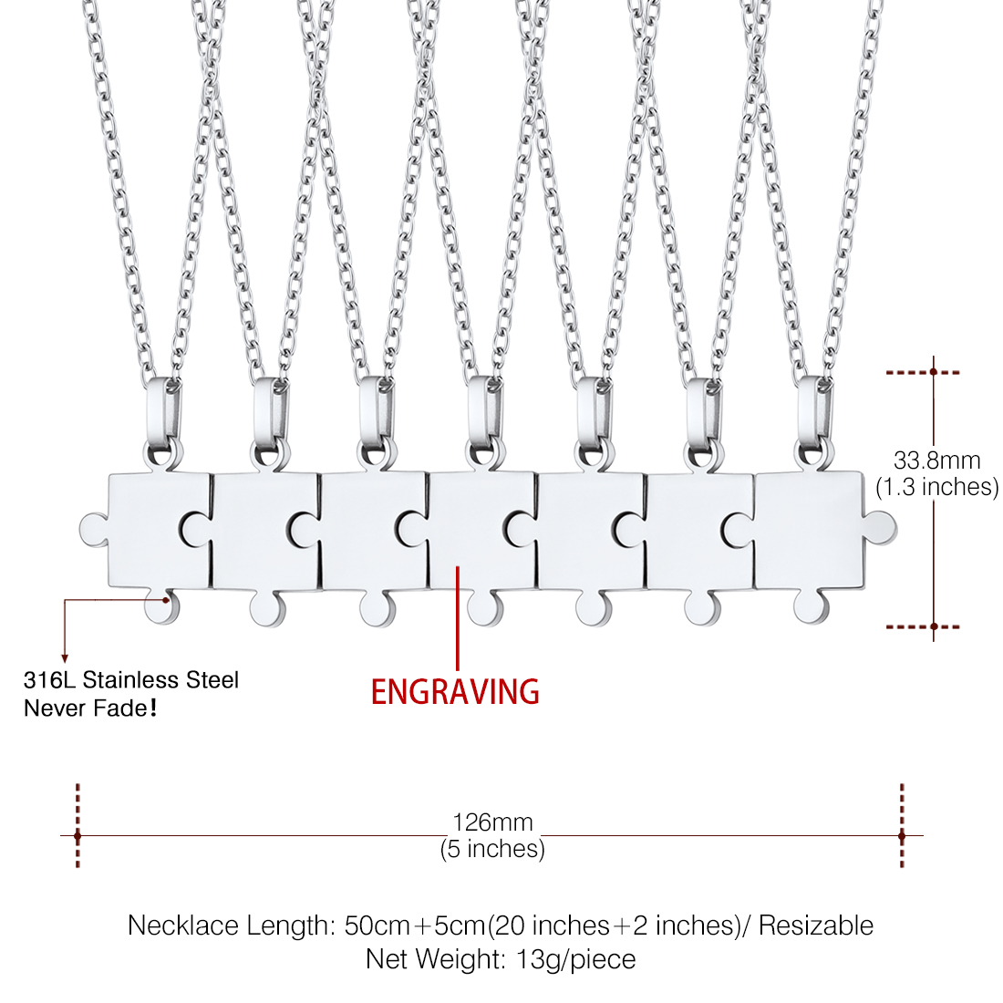 Personalized Engraved Puzzle Friendship BFF Necklace for Women Men size
