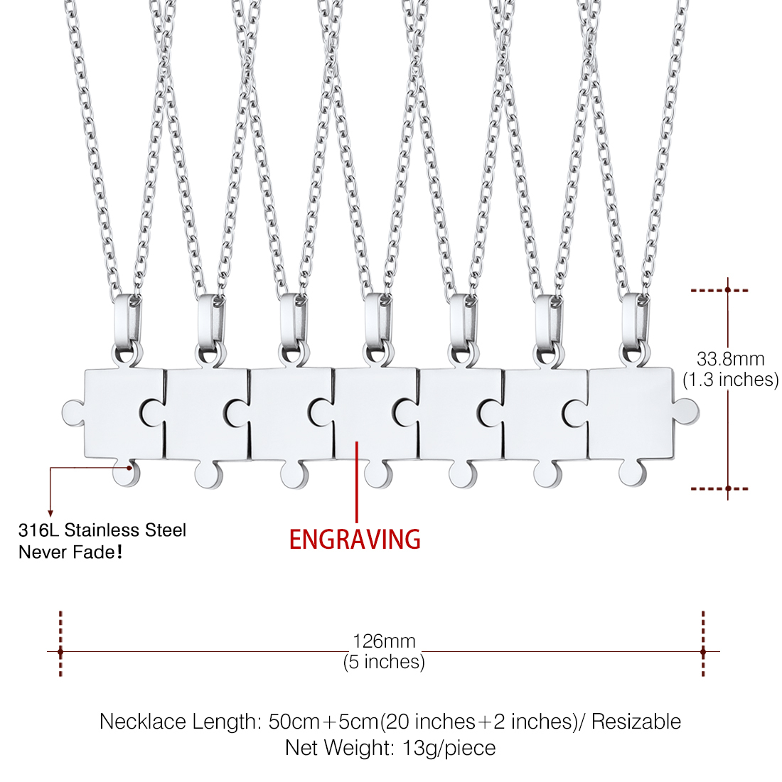 Personalized Engraved Puzzle Friendship BFF Necklace for Women Men size