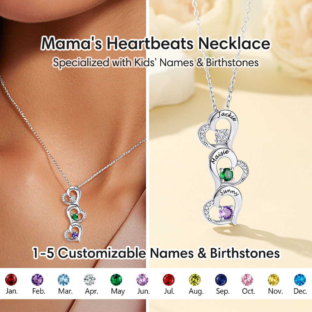 Personalized Heart Family Birthstone Necklace for Mom