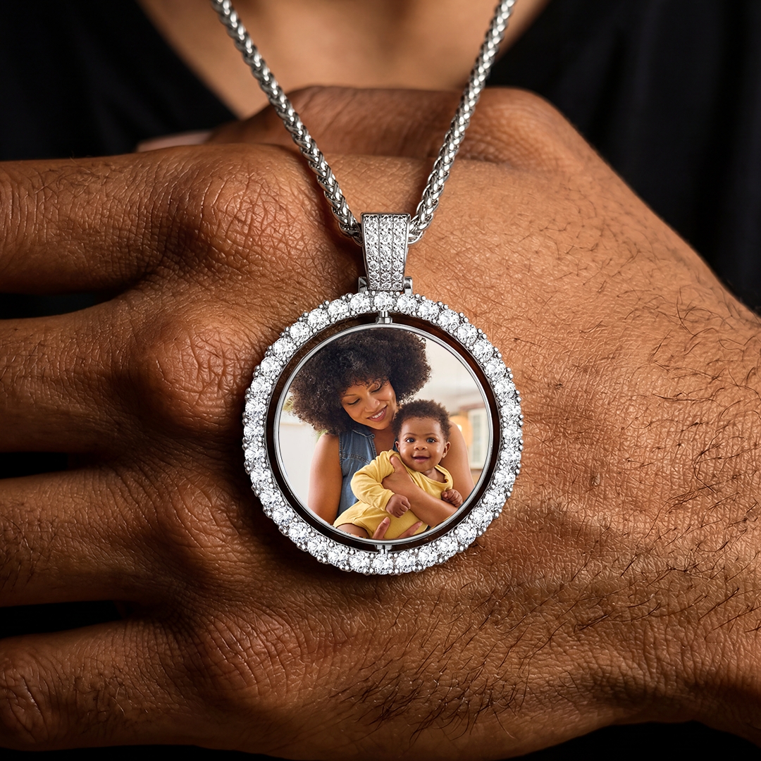 Personalized Rotatable Double Side Circle Photo Necklace for Women Men