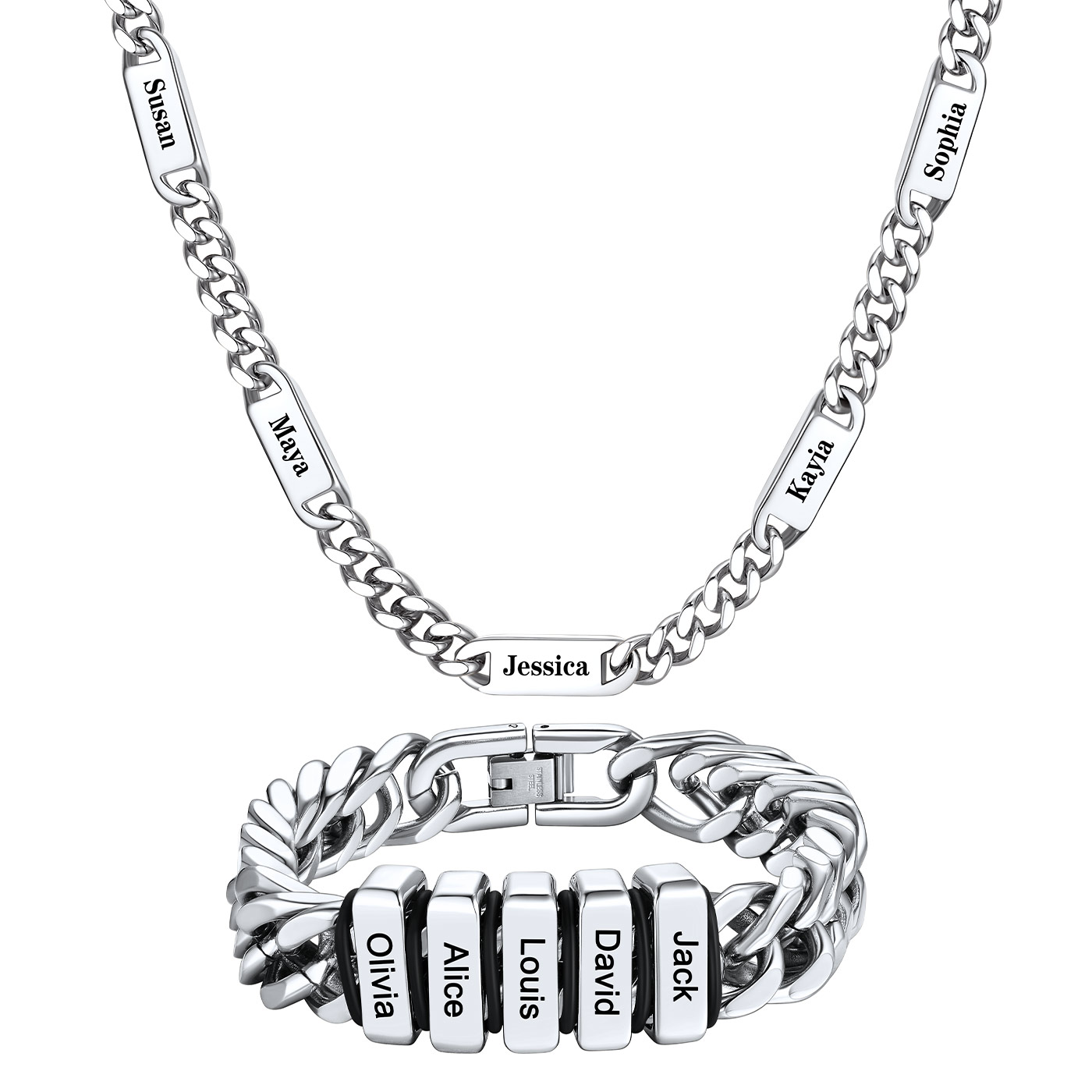 Custom Name Cuban Link Jewelry Set