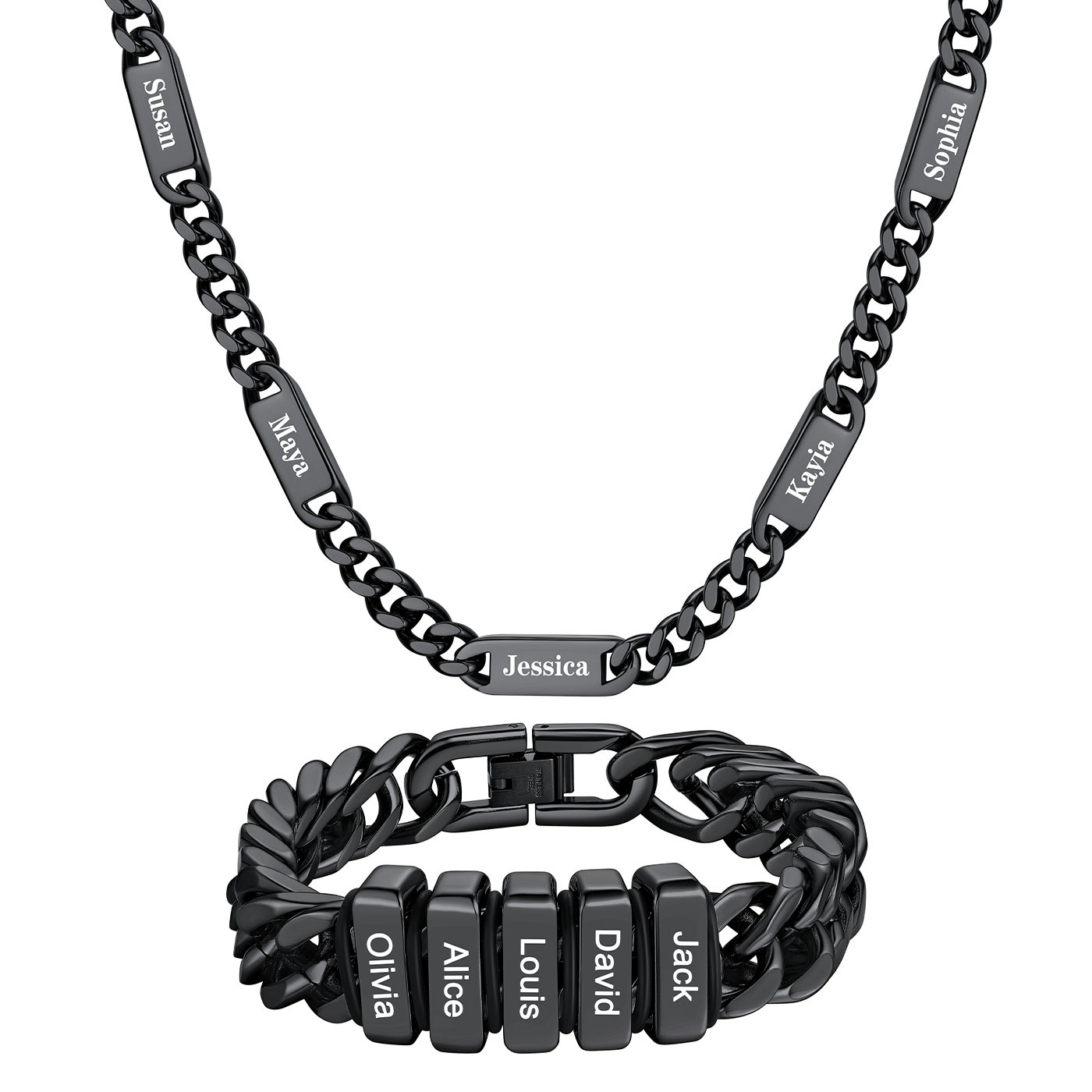 Custom Name Cuban Link Jewelry Set