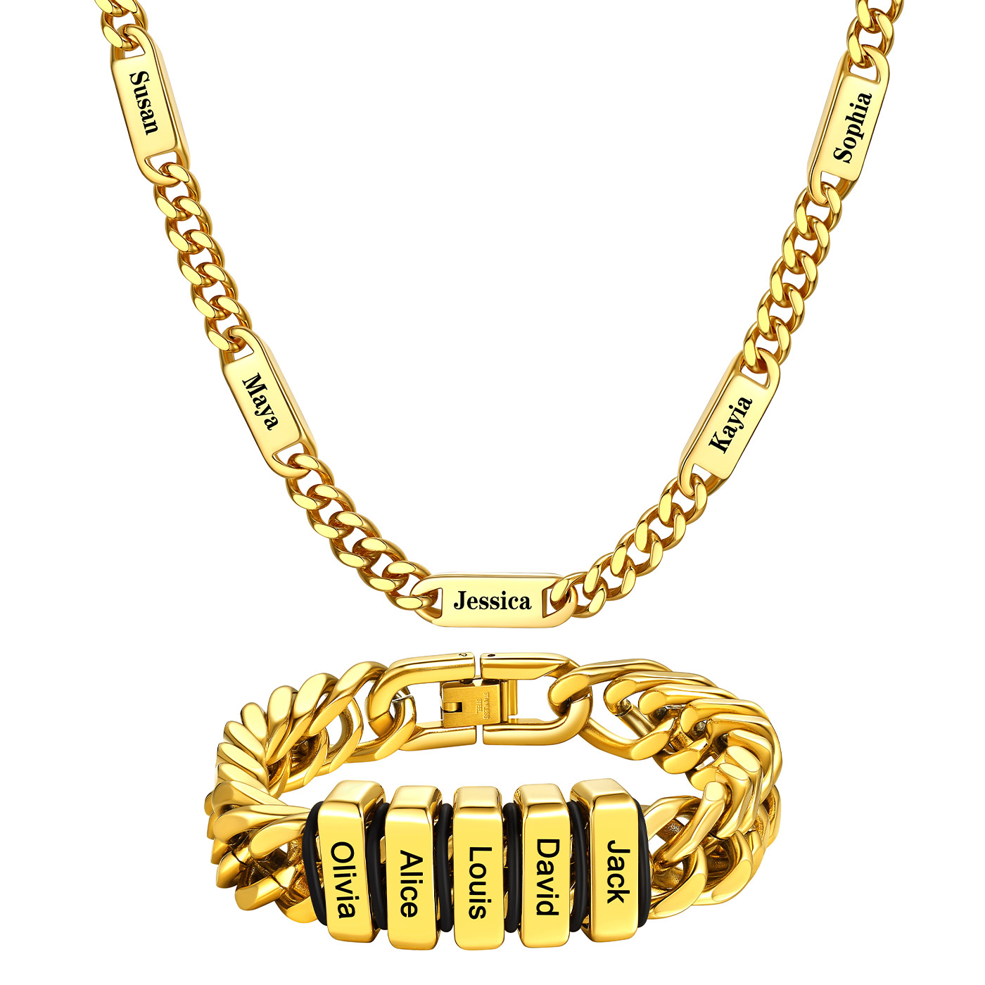 Custom Name Cuban Link Jewelry Set