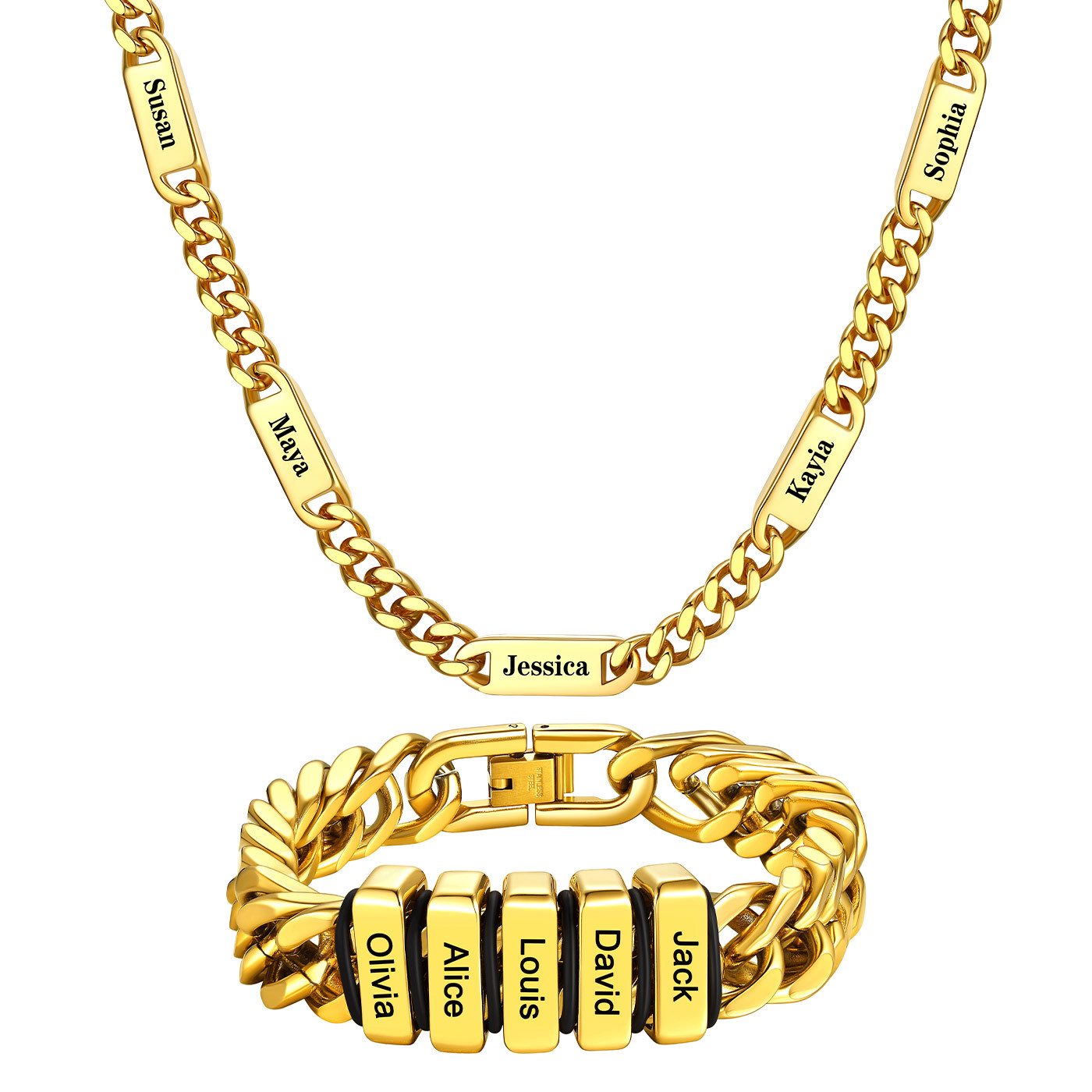 Custom Name Cuban Link Jewelry Set