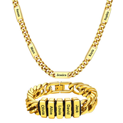 Custom Name Cuban Link Jewelry Set