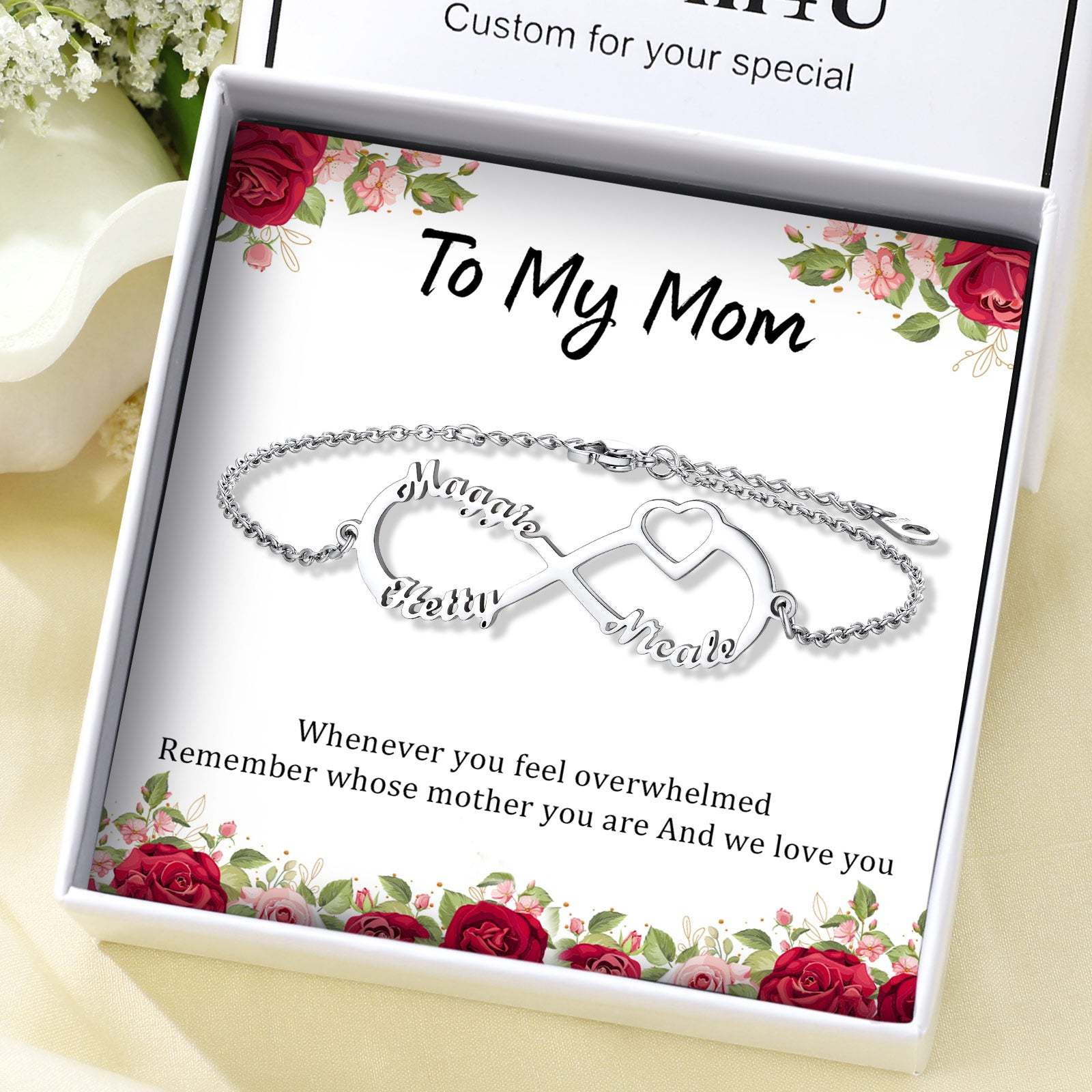  Personalized 1-4 Names Infinity Anklet Bracelet for mom