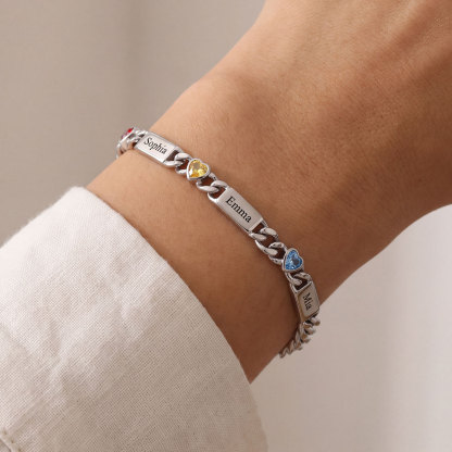 Personalized Multi-Name Cuban Chain Birthstone Bracelet for women