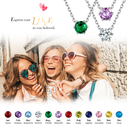 Sterling Silver Round Cut Created Birthstone Pendant Necklace
