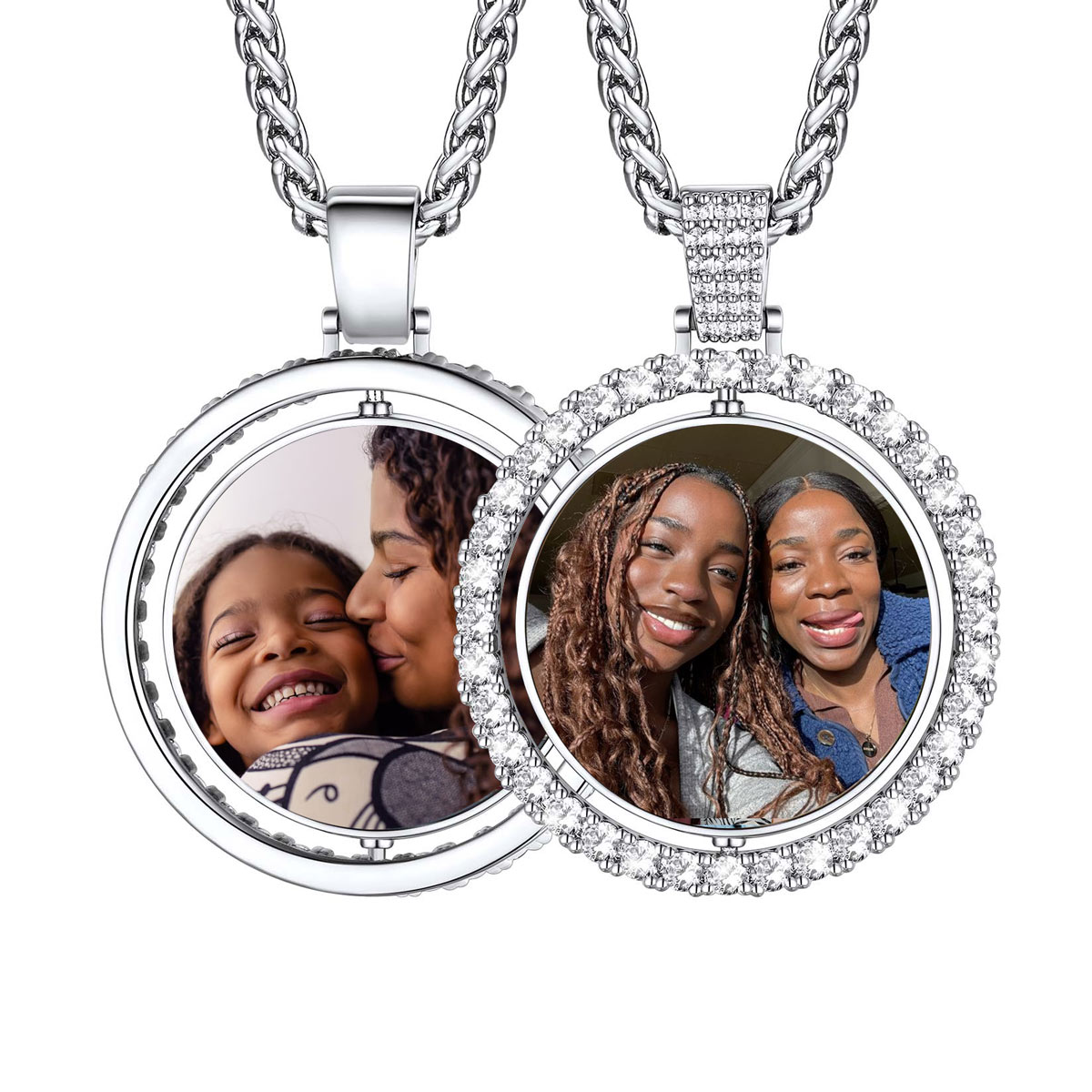 Personalized Rotatable Double Side Circle Photo Necklace for Women Men