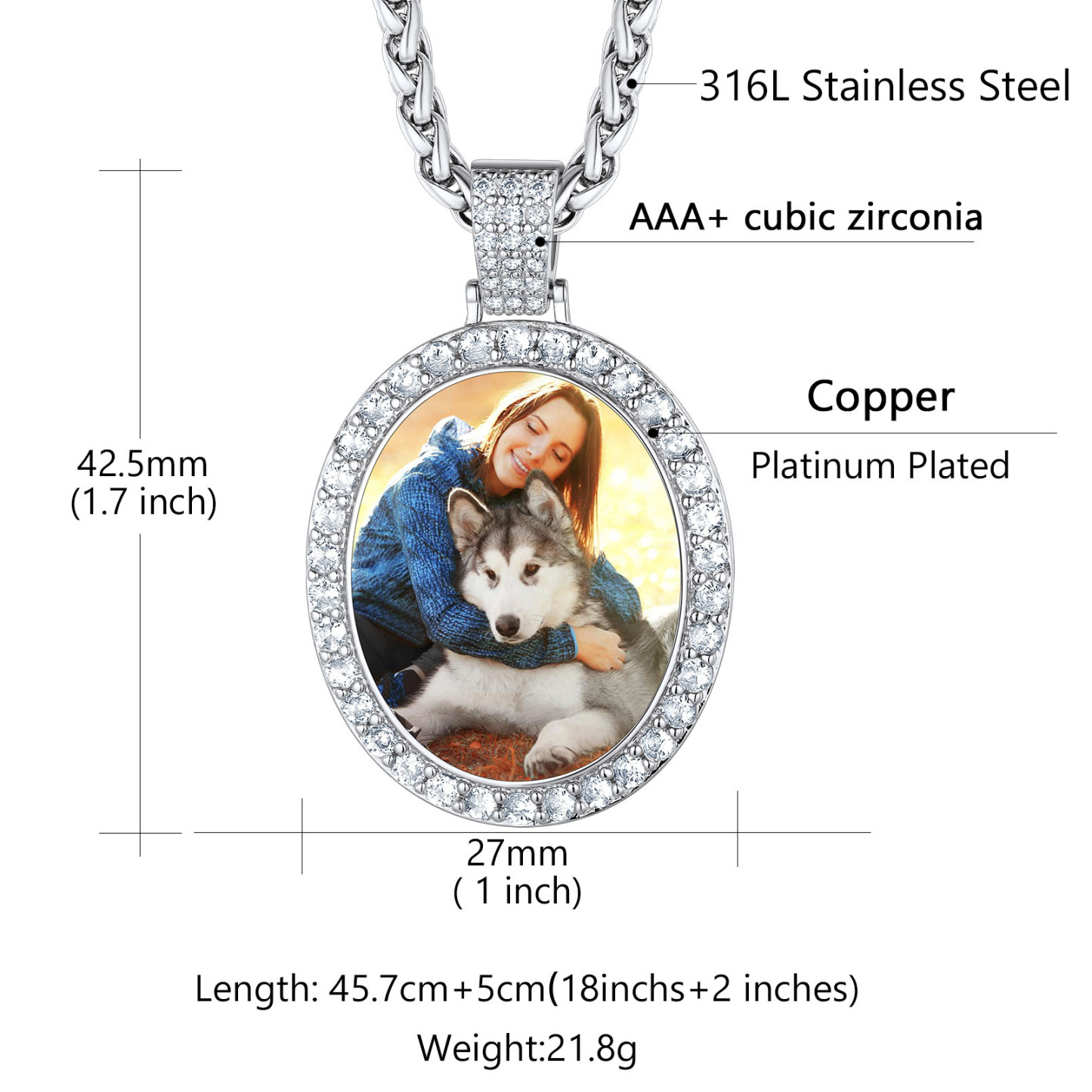  Personalized Photo Oval Pendant Necklace for Men Women size