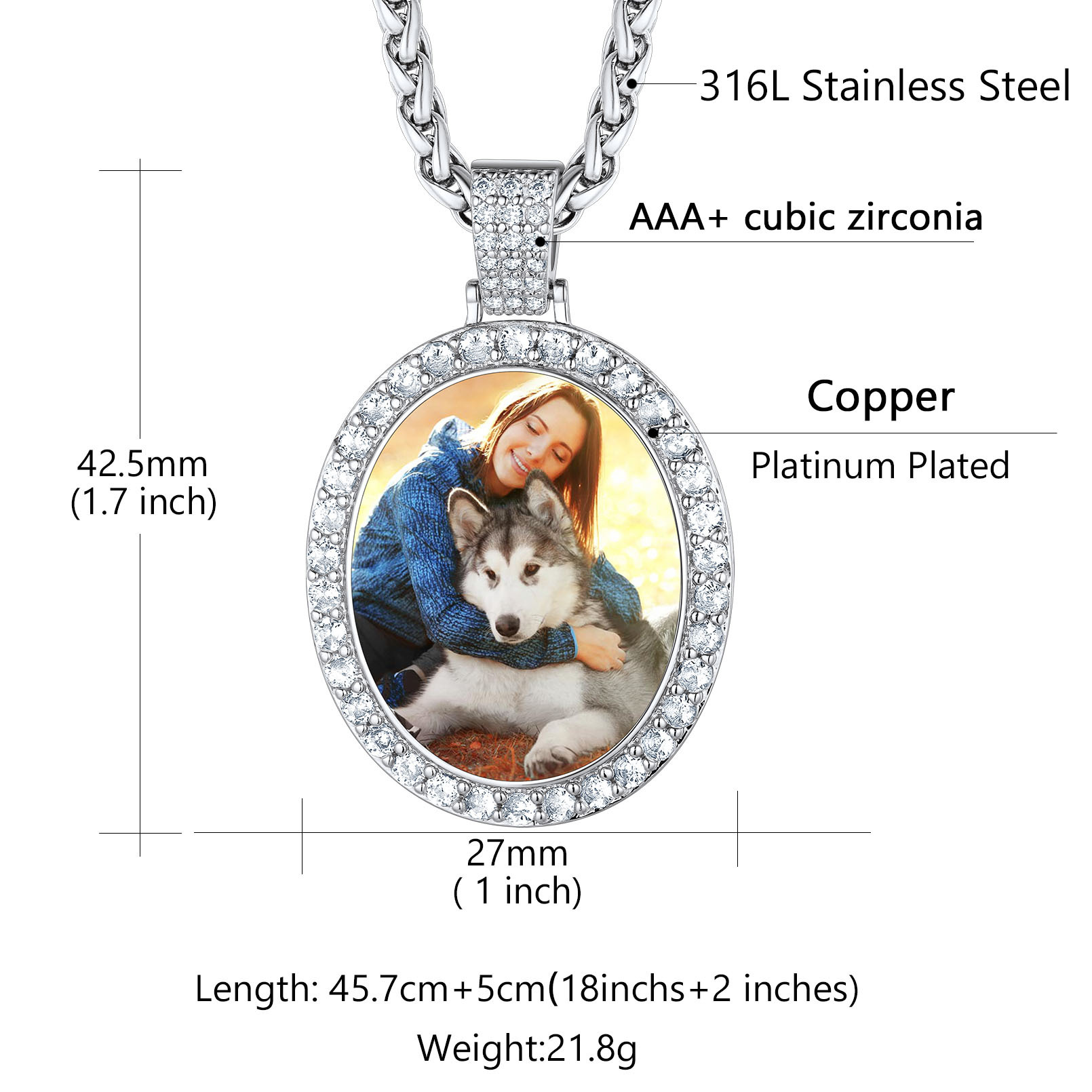  Personalized Photo Oval Pendant Necklace for Men Women size