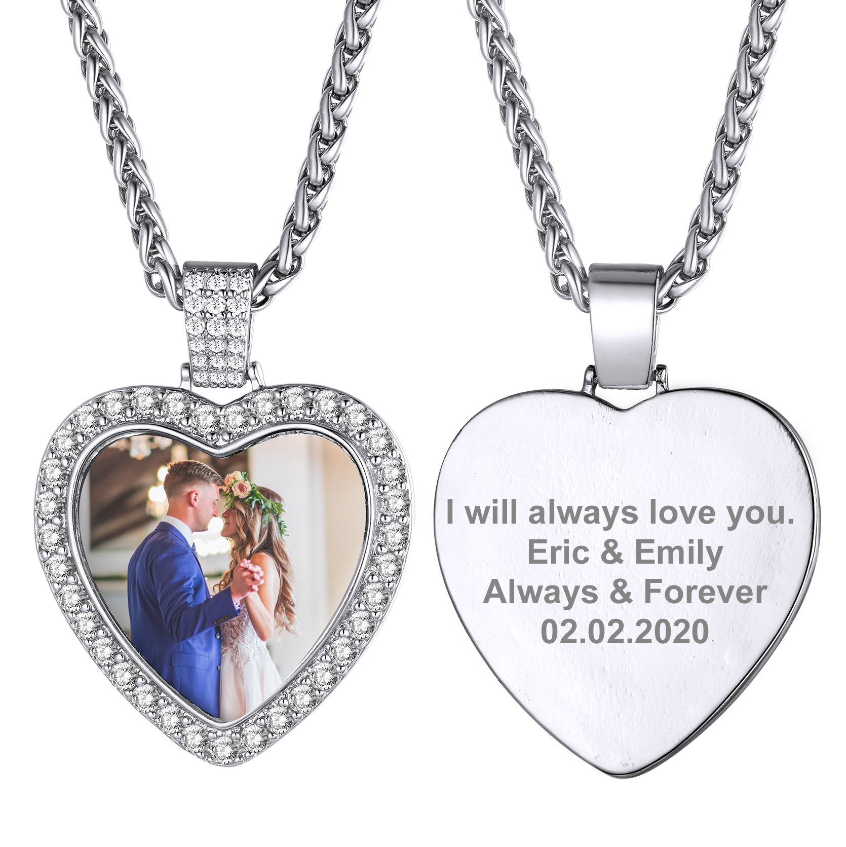 Personalized Heart Picture Necklace Iced Out Photo Pendant for Men Women