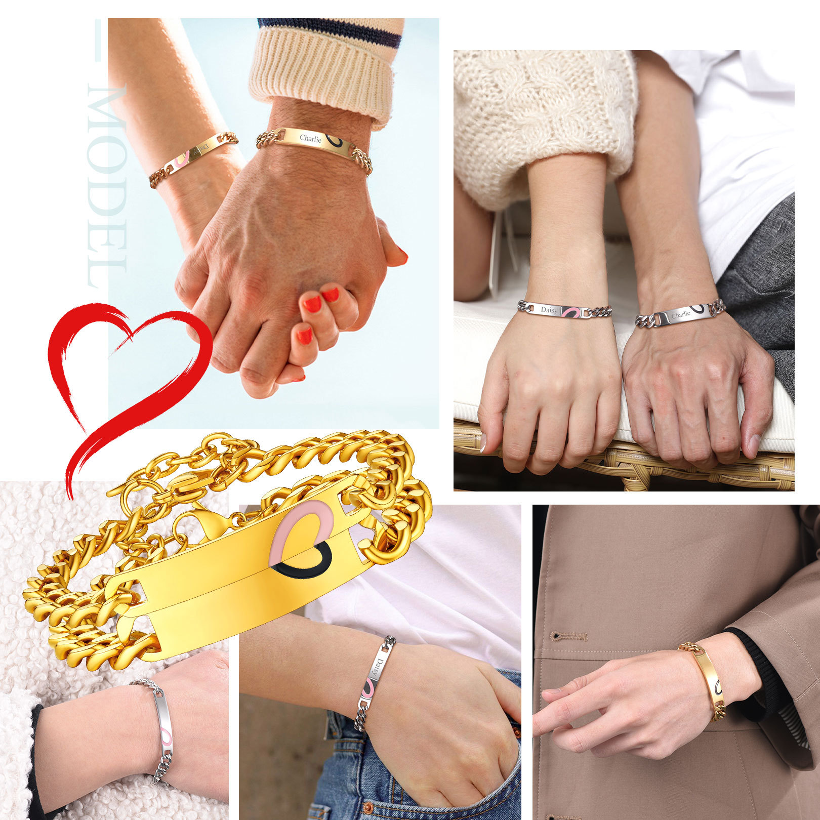 Personalized Name Engraved Matching Relationship Bracelets gift for Couple 