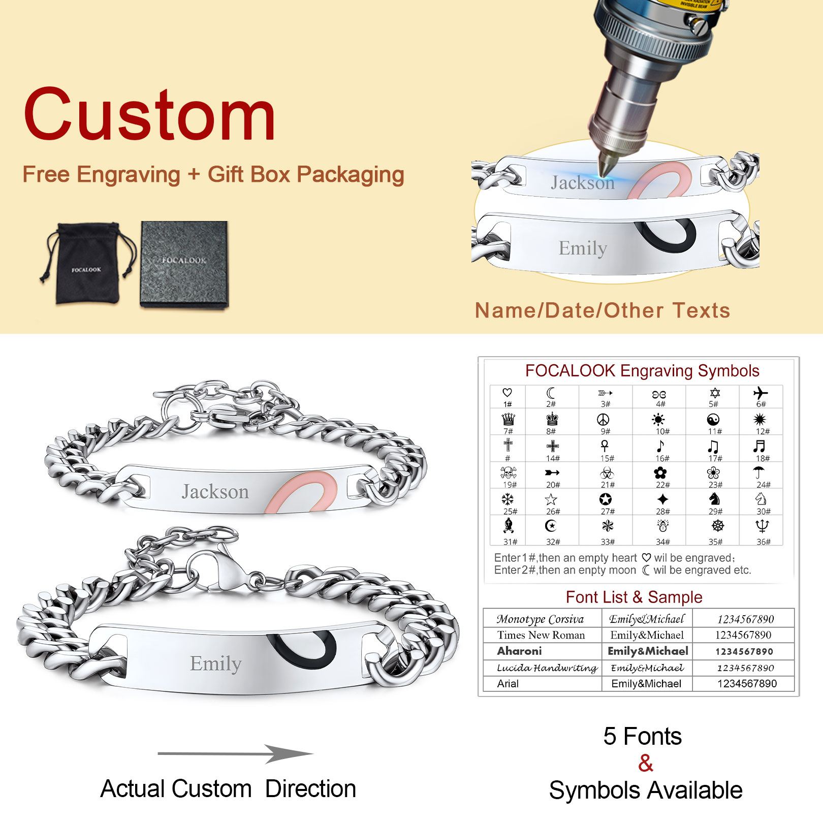 Personalized Words Engraved Matching Relationship Bracelets for Couple 