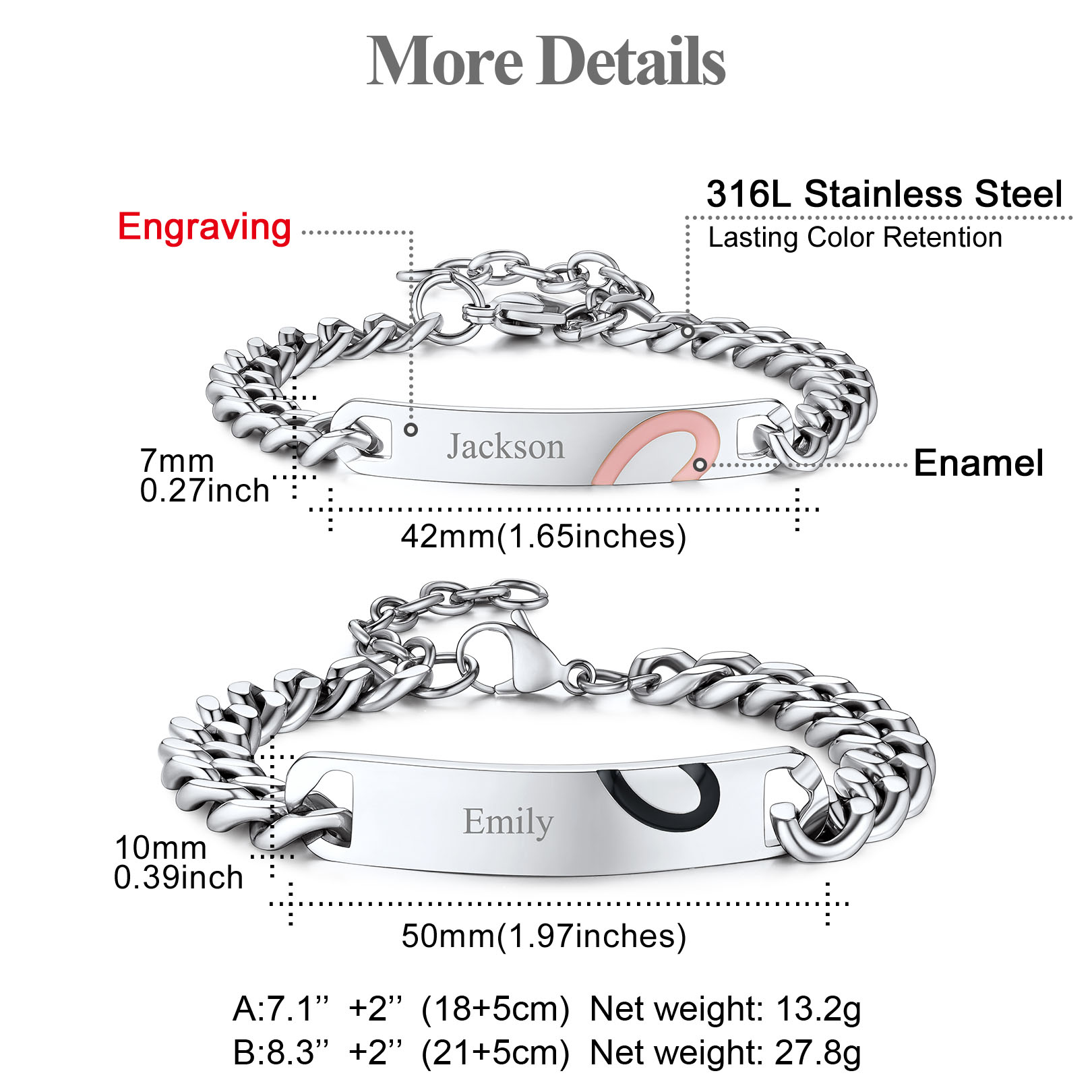 Personalized Name Engraved Matching Relationship Bracelets for Couple detail