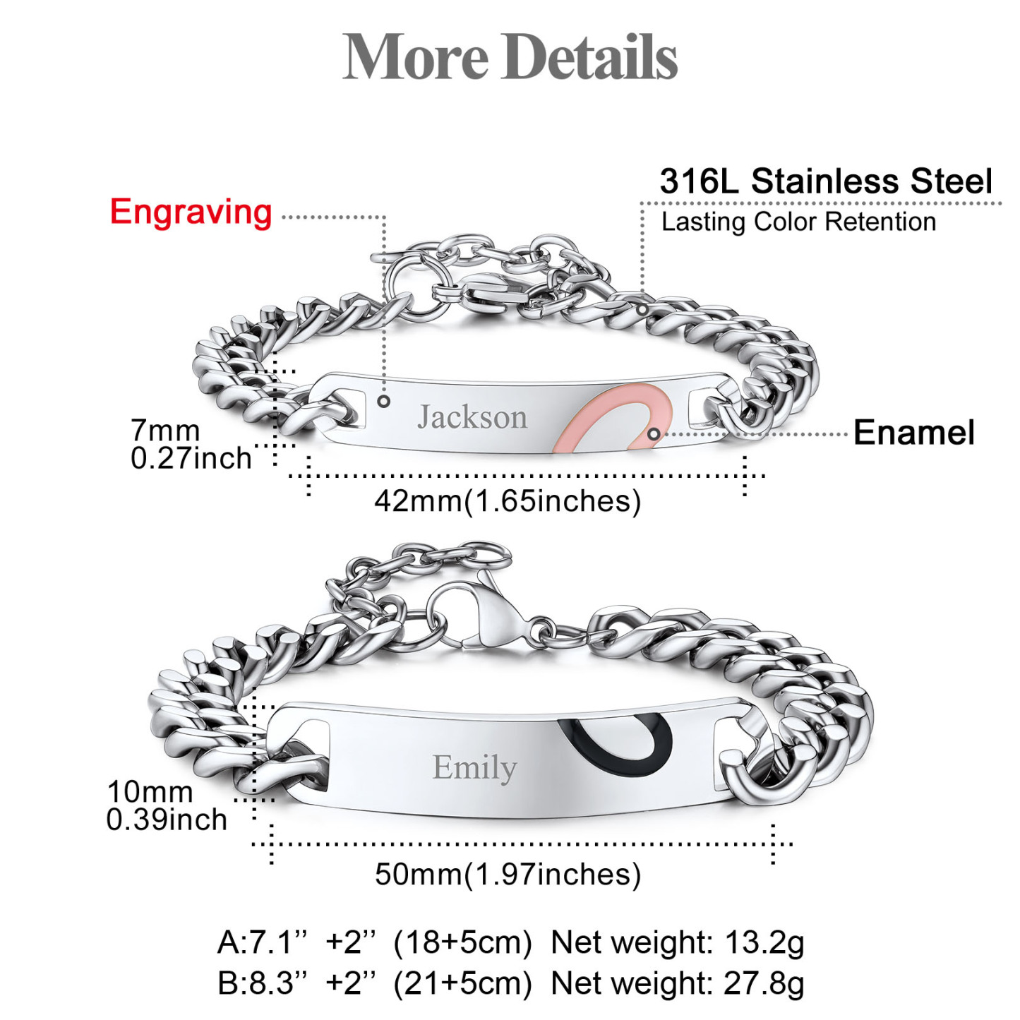 Personalized Name Engraved Matching Relationship Bracelets for Couple detail