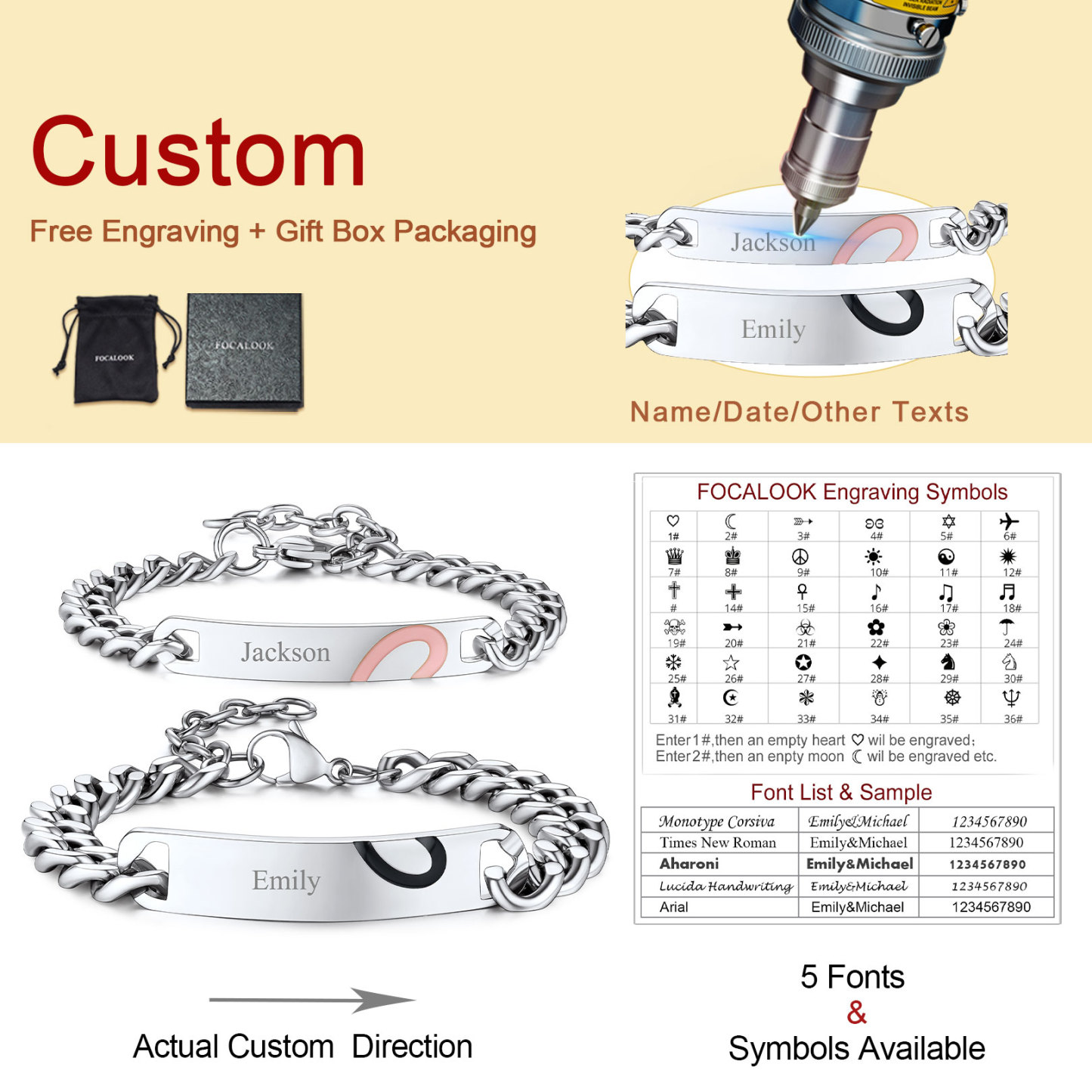 Personalized Words Engraved Matching Relationship Bracelets for Couple 