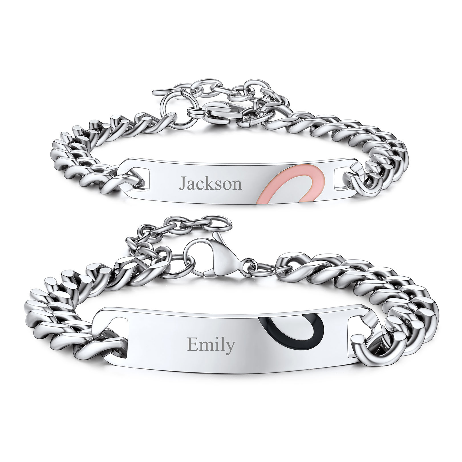 Personalized Name Engraved Matching Relationship Bracelets for Couple silver