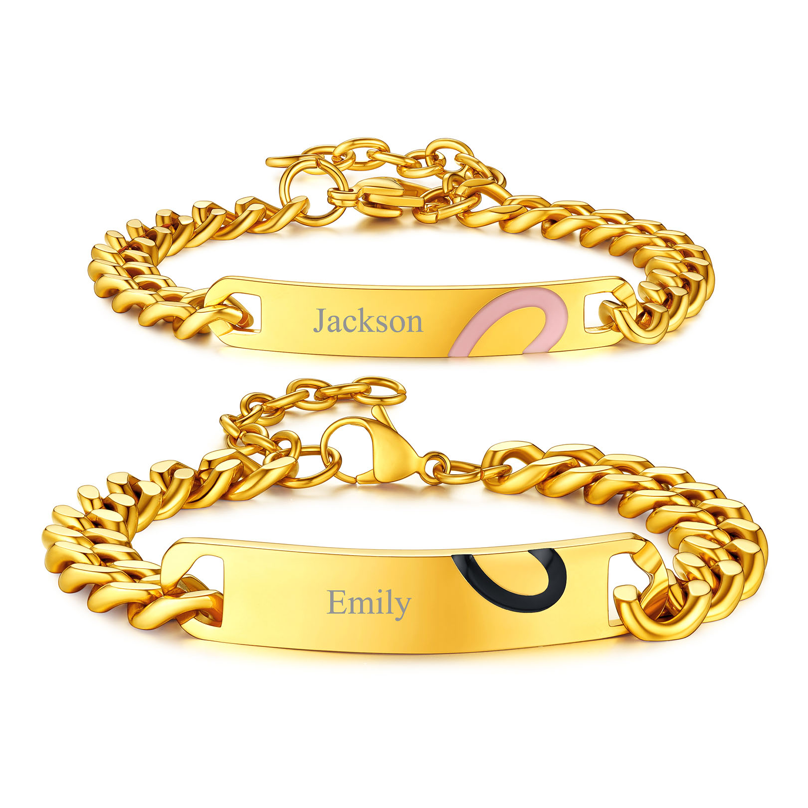 Personalized Name Engraved Matching Relationship Bracelets for Couple gold