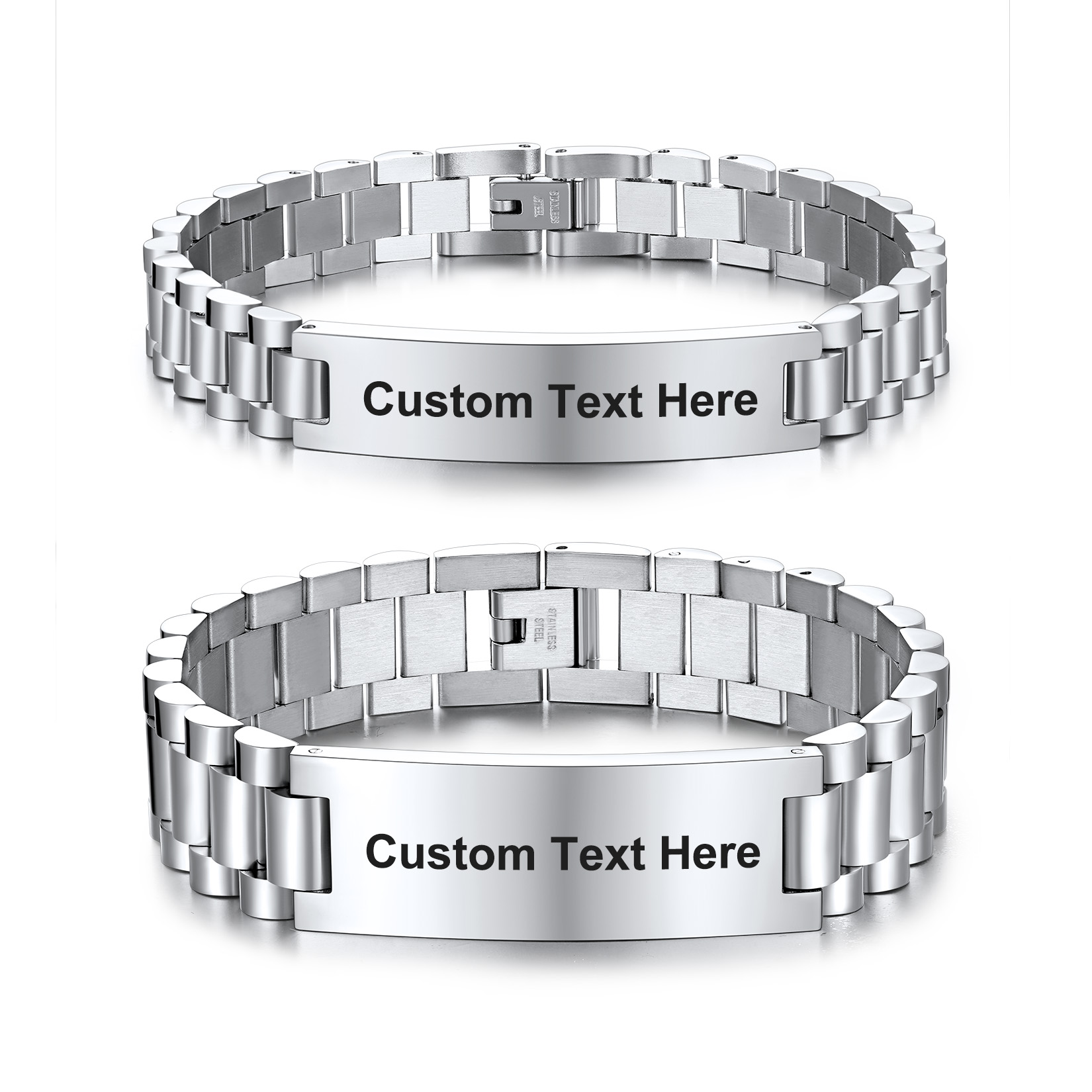 Personalized Engraving Wristband ID Bracelet for Couple silver