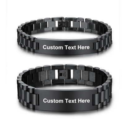 Personalized Engraving Wristband ID Bracelet for Couple black