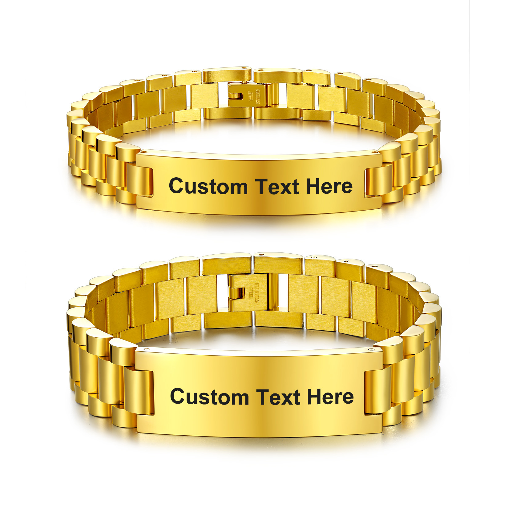 Personalized Engraving Wristband ID Bracelet for Couple gold