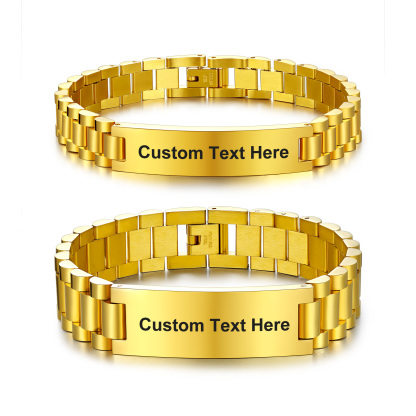 Personalized Engraving Wristband ID Bracelet for Couple gold
