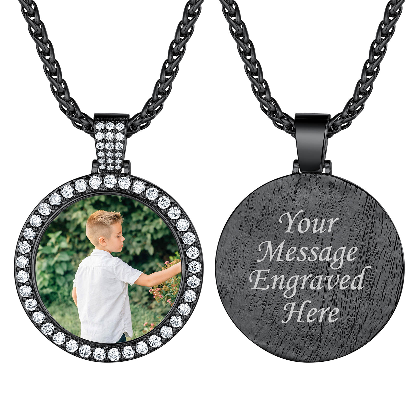 Customizable Photo and Engraving Necklace Black