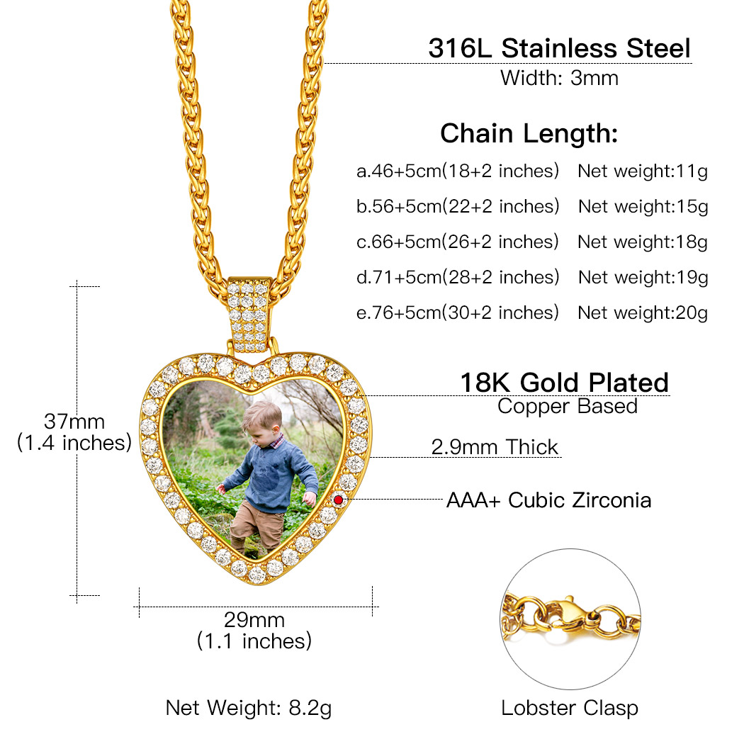 Personalized Photo Heart Pendant Necklace for Women Memorial Gifts size