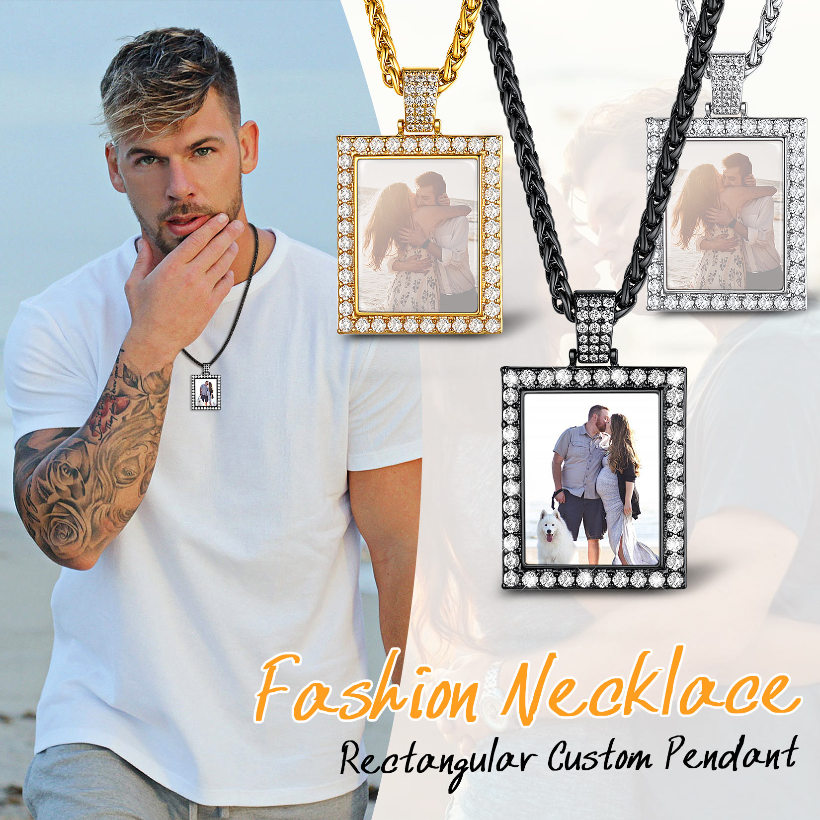 Personalized Photo Frame Shaped Pendant Necklace 