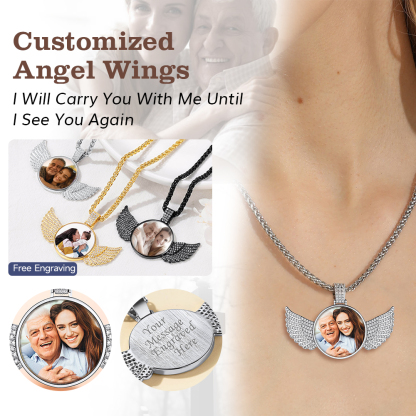 Customized Angel Wings Photo Necklace for Men with Picture