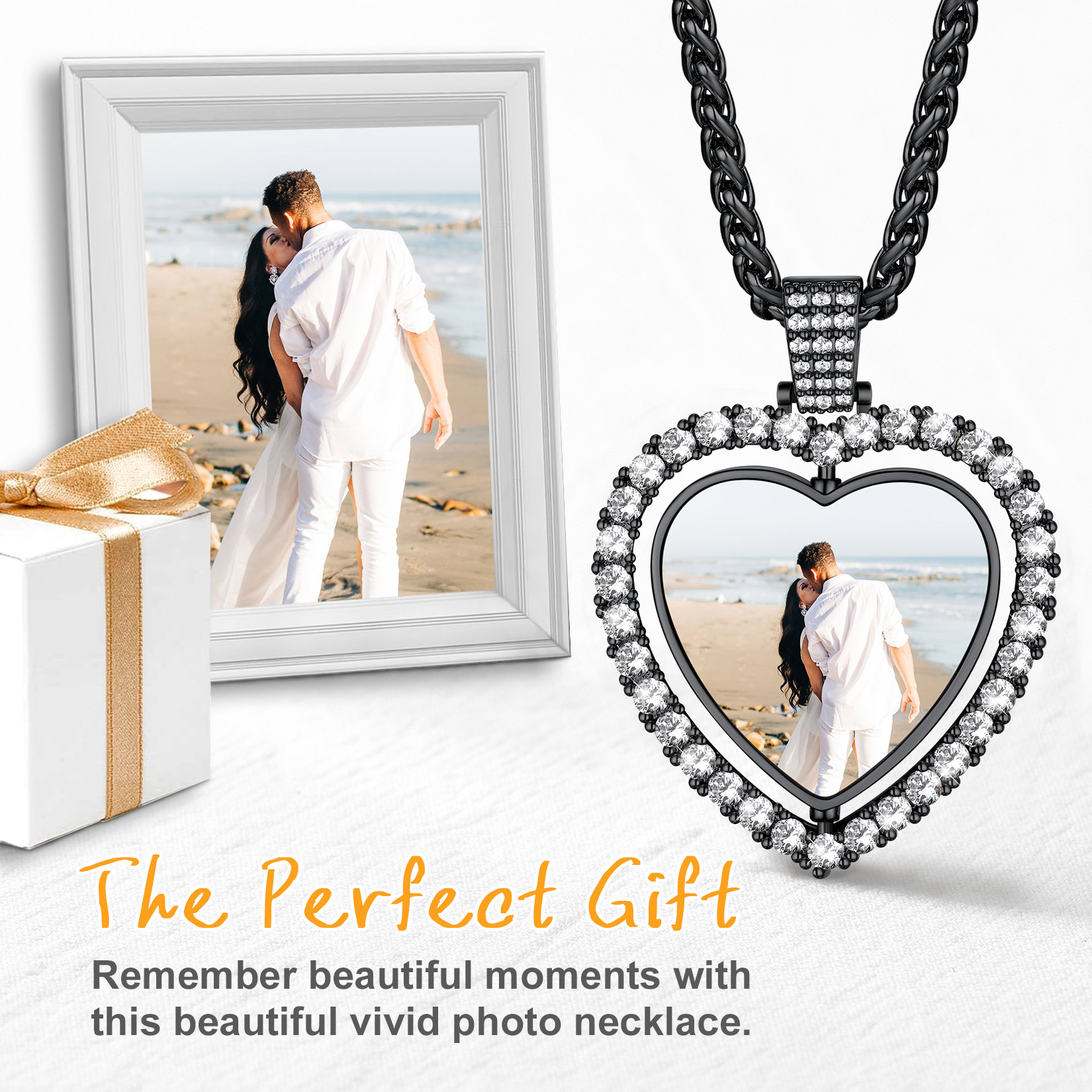 Personalized Photo Heart Pendant Necklace for Men Women scene