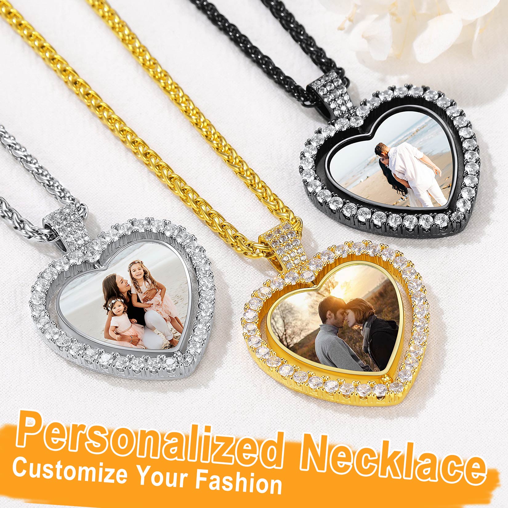 Personalized Photo Heart Necklace for Men Women