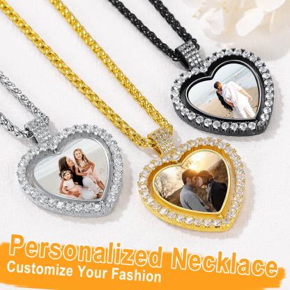 Personalized Photo Heart Necklace for Men Women