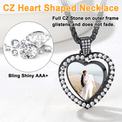 Personalized Photo Heart Pendant Necklace for Men Women cz
