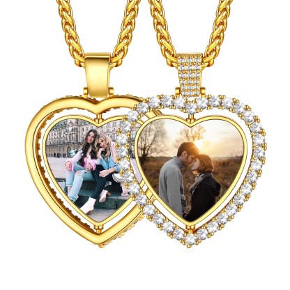 Personalized Photo Heart Pendant Necklace for Men Women gold