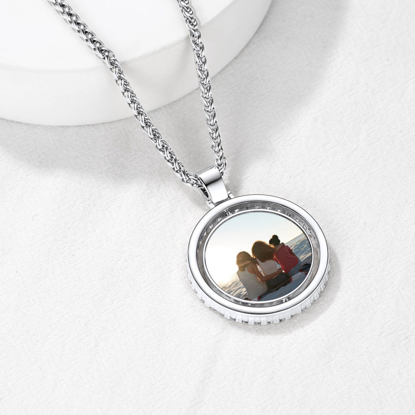 Personalized Rotatable Double Side Circle Photo Necklace for Women Men