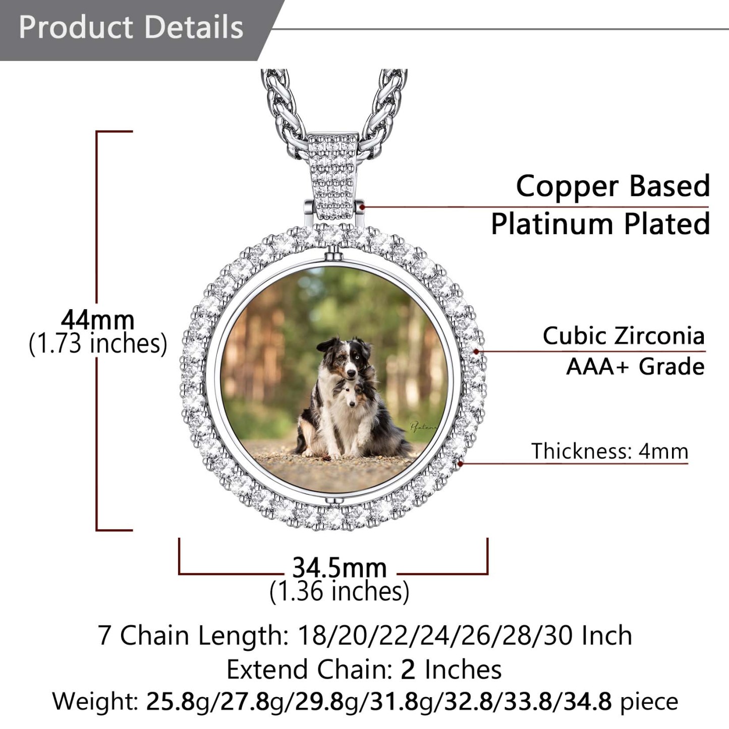Personalized Rotatable CZ Round Double Side Picture Necklace for Women Men  deatil