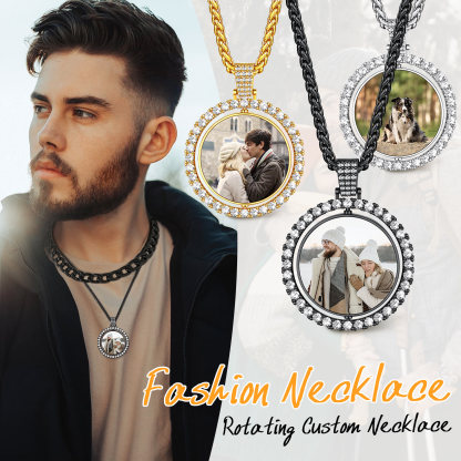 Personalized Rotatable CZ Round Double Side Picture Necklace