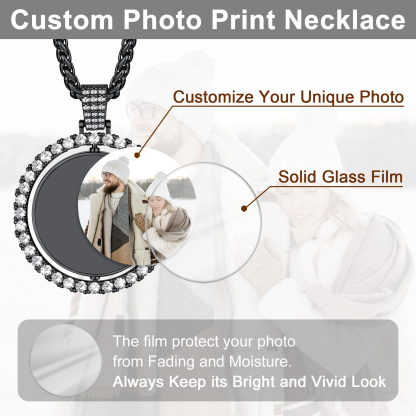 Personalized Rotatable CZ Round Photo Necklace for Women Men 