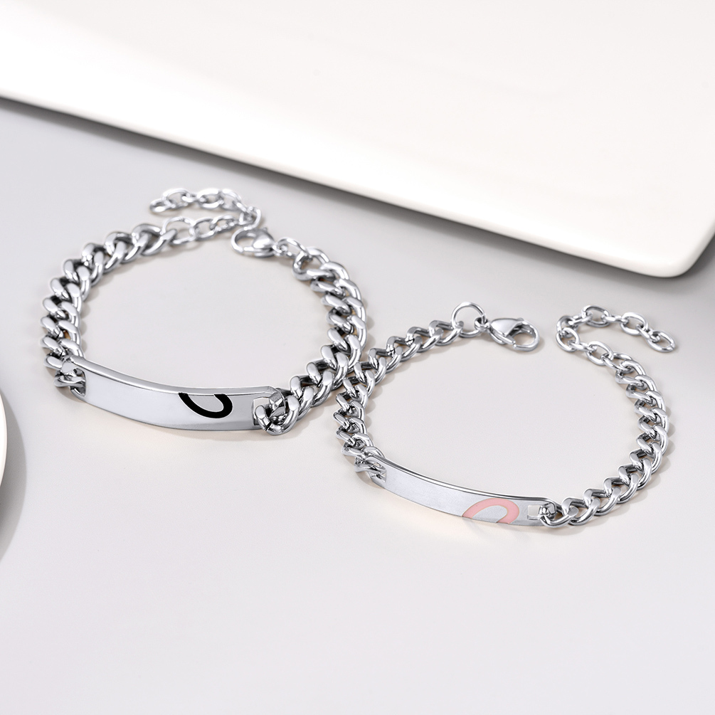 Personalized Name Engraved Matching Relationship Bracelets for Couple occasion silver
