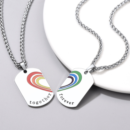 Personalized Engraved Dog Tag Rainbow Necklace for Couple occasion 