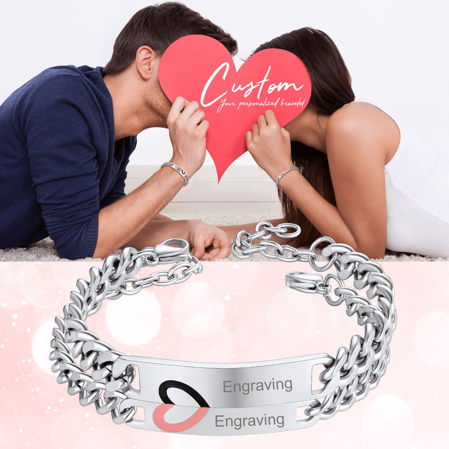 Personalized Name Engraved Matching Bracelets for Couple 