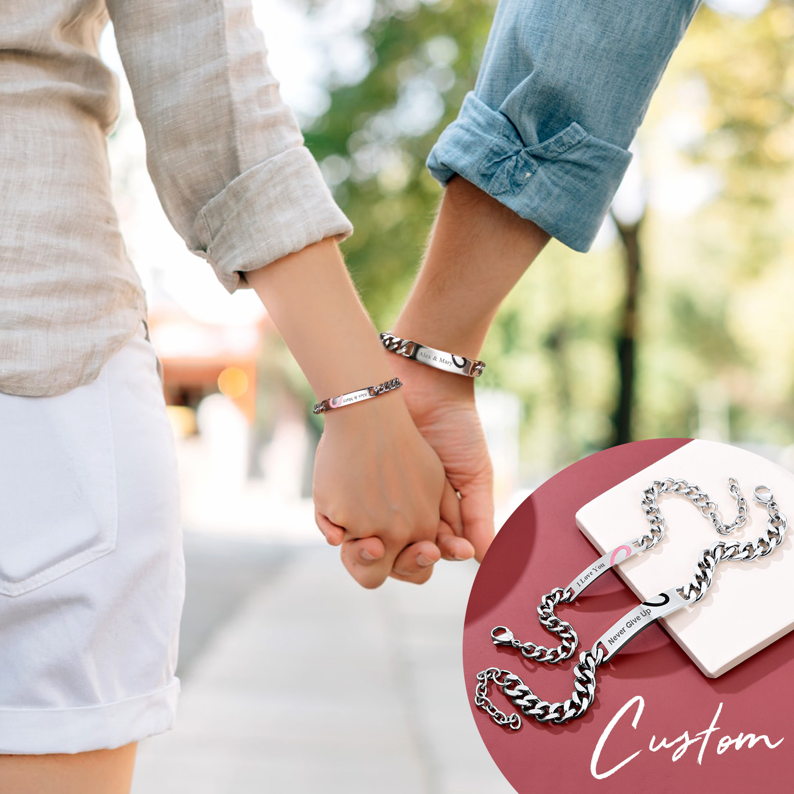 Personalized Custom Name Engraved Matching Relationship Bracelets for Couple model 