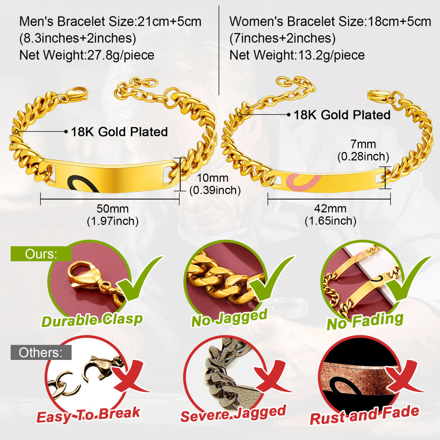 Personalized Name Engraved Matching Bracelets for Couple 